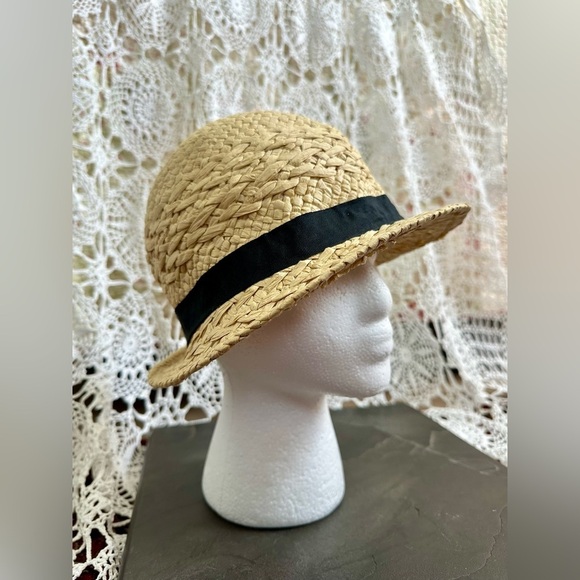 Y2K Mudd Raffia Panama Hat with Black Bow - Picture 1 of 4
